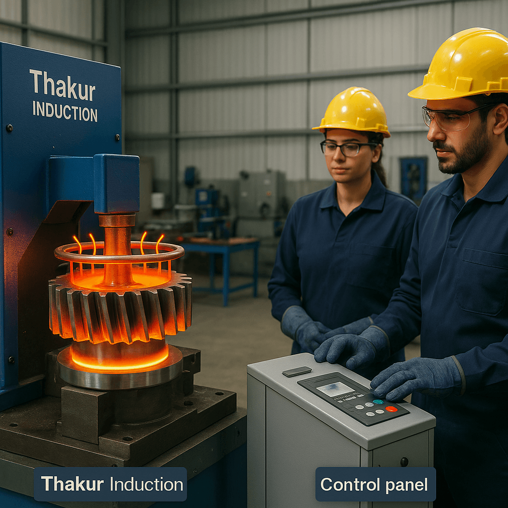 Induction hardening machine treating a drive shaft in Ludhiana workshop